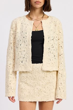 Demi Winter White Macrame Cropped Jacket