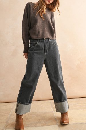 Osha Relaxed Washed Black Cuffed Jeans