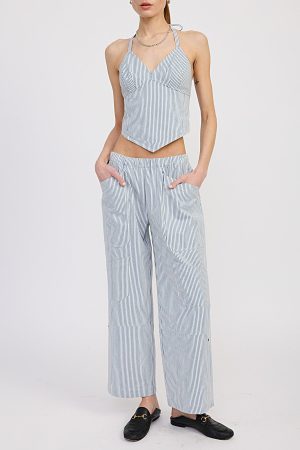 Remi Mid-Rise Cotton Twill Striped Pocket Pants