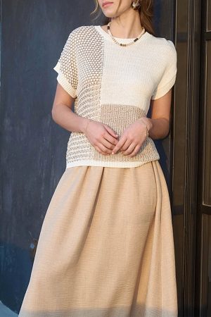 Romie Taupe + Ivory Short Sleeve Sweater