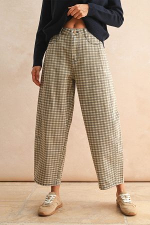 Rubi Plaid Cotton Barrel Pants