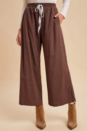 Sharon Check Print Wide Leg Cotton Pants